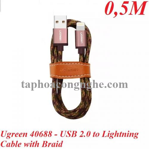 Ugreen 40688 0.5M màu Nâu Cáp Lightning sạc + truyền dữ liệu cho iPhone US247 30040688